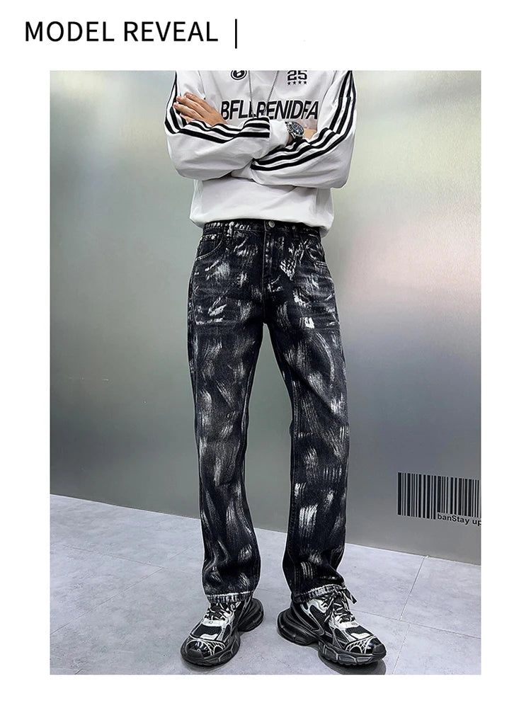 2024 y2k fashion streetwear wide leg denim pants men loose straight jeans high street spring autumn graffiti baggy trousers unique jeans style 945
