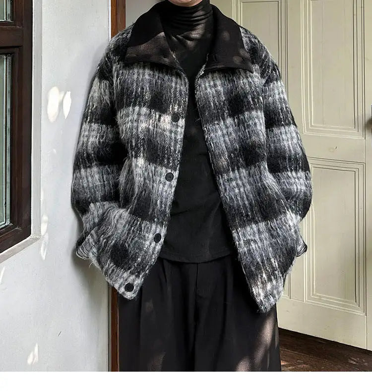 men turtleneck trendy brand fashion stripe christmas woolen bomber jacket women oversize plaid top coat outerwear unique default style 1168