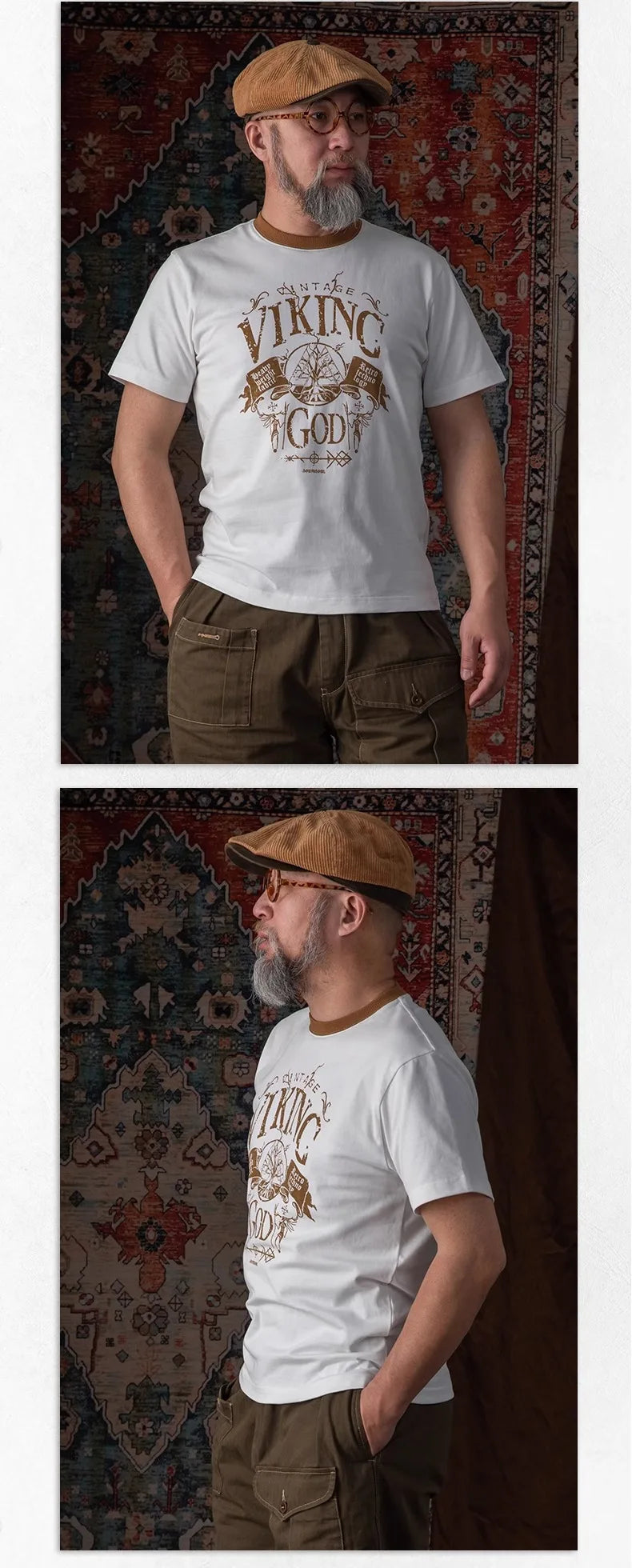 American vintage heavyweight cotton 280g contrasting thread print T-shirt for men with small neckline anti-shrinking Street King Limited