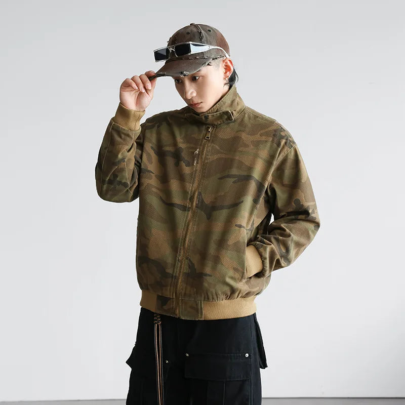 camouflage cargo motorcycle jacket men streetwear hip hop fashion retro loose casual short bomber jacket girl boyfriend coat utility cargo pants