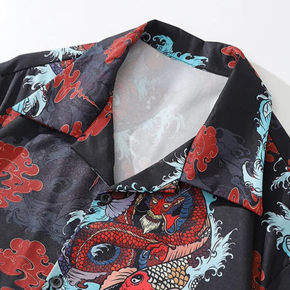 Streetwear Dragon Print Hawaiian Shirt Mens Hip Hop Harajuku Streetwear Button Up Dragon Print Hawaiian Shirt Mens Hip Hop Harajuku Streetwear Button Up Beach Shirt Chinese Style Short Sleeve Casual Tops Shirt Fashion Sweater Jacket With Graphic Design For Men