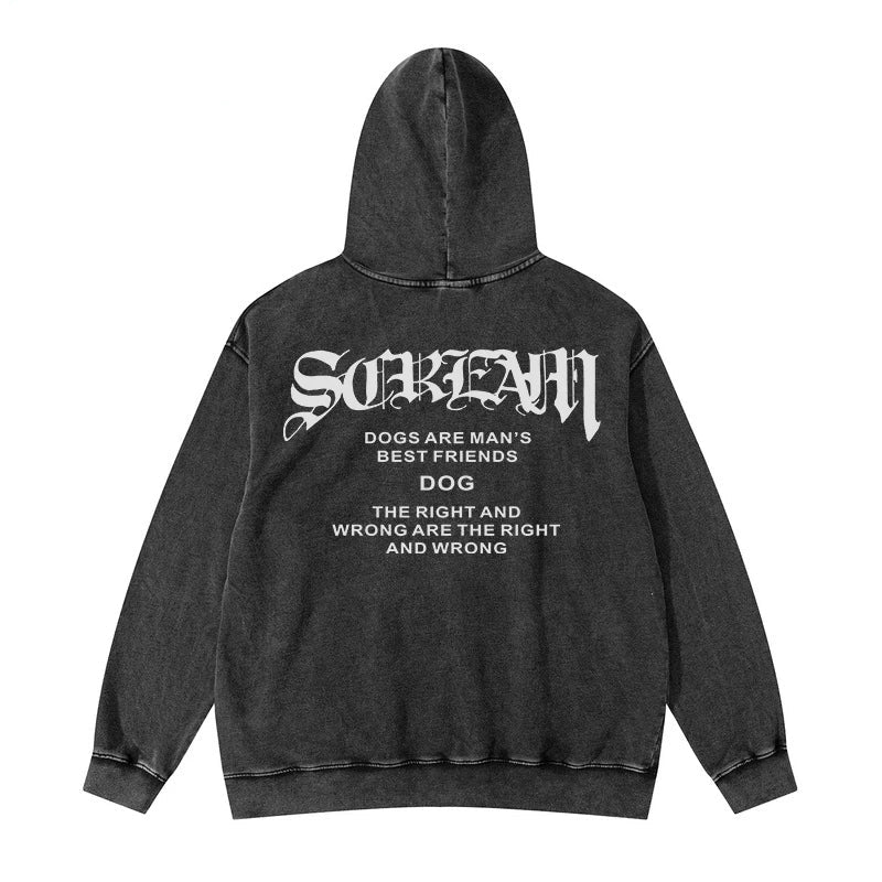 Rainbowtouches Washed Hoodie Vintage Oversized Men High Street Dog Printing Fashion Hip Hop Unisex Loose Men's Graphic Hoodies Street King Limited