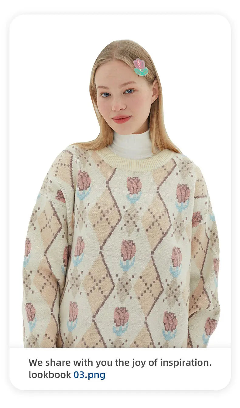 Japanese trend ins retro literary simple sweater winter versatile casual couple Y2K men and women loose round neck sweater tops Street King Limited