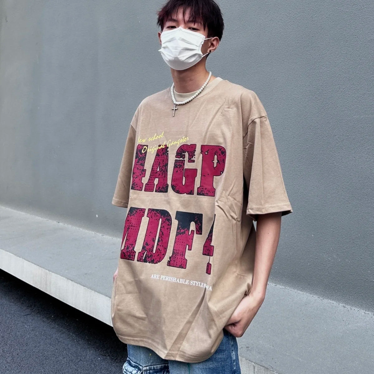 Cotton American Street Letter Rupture Printed T shirt Fashion Personalized Men and Women Hip Hop Loose oversized T shirt Top Street King Limited