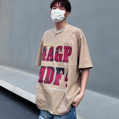 Cotton American Street Letter Rupture Printed T shirt Fashion Personalized Men and Women Hip Hop Loose oversized T shirt Top Street King Limited