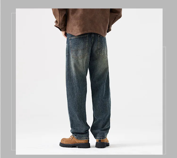 mens streetwear fashion loose casual plus size straight wide leg denim baggy jeans pants boyfriend jeans trousers unique jeans style 2816