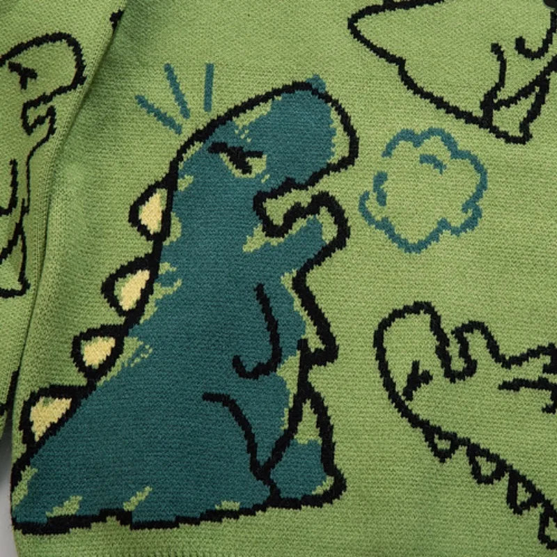 Fashion Knitted Sweater Autumn Winter O-neck Dinosaur Pattern Pullover Streetwear Unisex Casual Loose Sweaters Jumper Knitwears Street King Limited