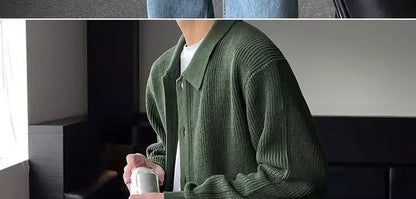Trendy Korean Style Simple Green Sweater Retro Jacket Men's Sweater Trendy Casual Niche Y2K Street Hip-hop Jacket Tops Street King Limited