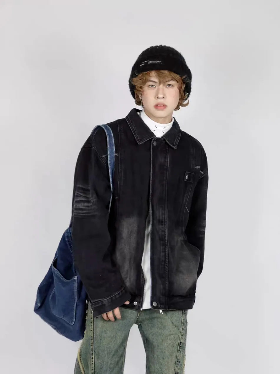 high street washed denim jacket mens 2024 spring trend oversize hip hop male coats color blocking motorcycle street outwear y2k unique jeans style 3628