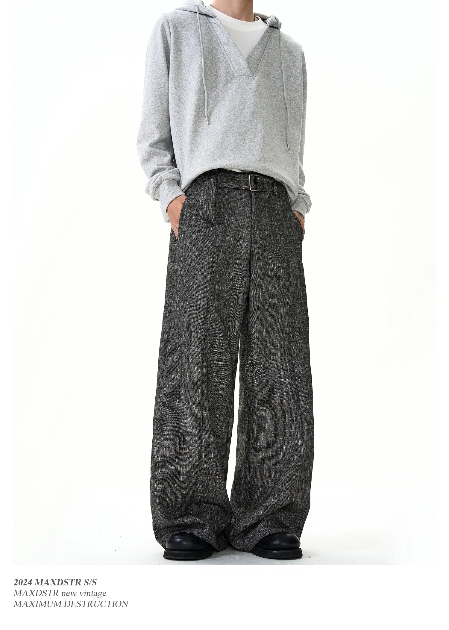 men women streetwear fashion loose casual belt wide leg suit pant boyfriend straight trousers baggy pants unique default style 2246