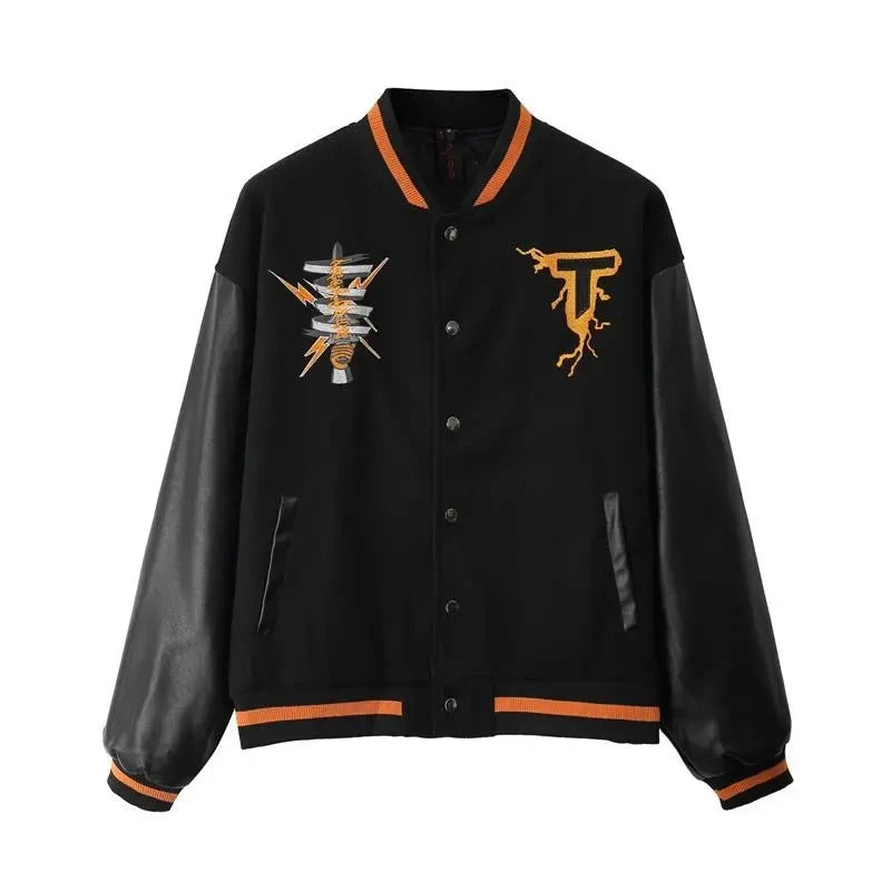 baseball jacket men women patchwork high street retro flocking letter cat coat spring autumn casual loose varsity jackets unisex clean everyday pants
