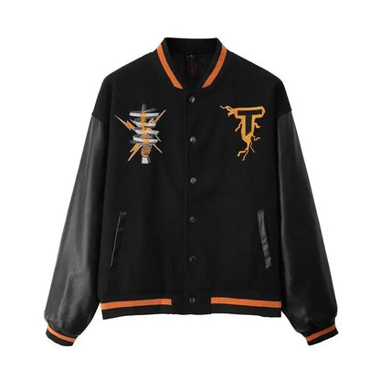 baseball jacket men women patchwork high street retro flocking letter cat coat spring autumn casual loose varsity jackets unisex clean everyday pants