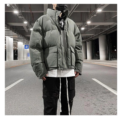 mens jacket winter parkas streetwear thicken warm washed solid zipper cotton padded bomber jackets harajuku fashion casual coat unique default style 4860