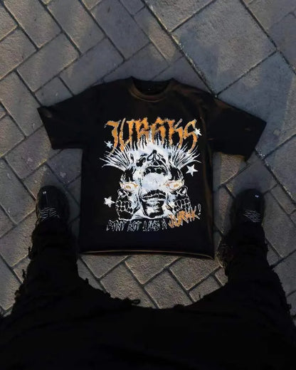 American Gothic quirky letter print oversized T-shirt men's fashion retro loose versatile Harajuku short-sleeved couple style Street King Limited