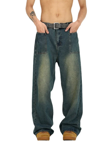 retro washed denim baggy jeans pants unisex hip hop fashion streetwear harajuku loose wide leg straight y2k pants joggers men relaxed fit joggers