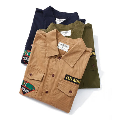 Amekaji Vintage Embroidered Long Sleeve Tooling Shirt Men Spring Autumn New Workwear Lapel Multi-pocket Cargo Shirt Cardigan Top Street King Limited