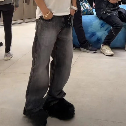 New Black Gray Washed Casual Baggy Jeans for Men and Women Straight Loose Oversized Cargos Hip Hop Frayed Hole Denim Trousers Street King Limited