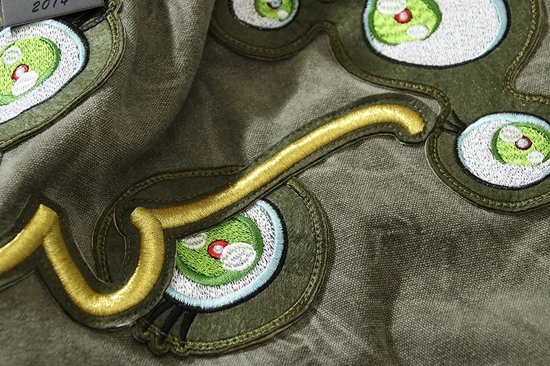 Japanese Eyes Embroidery Washed Military Green Worn Canvas Shorts for Men Summer Pockets Baggy Cargo Short Oversized Street King Limited