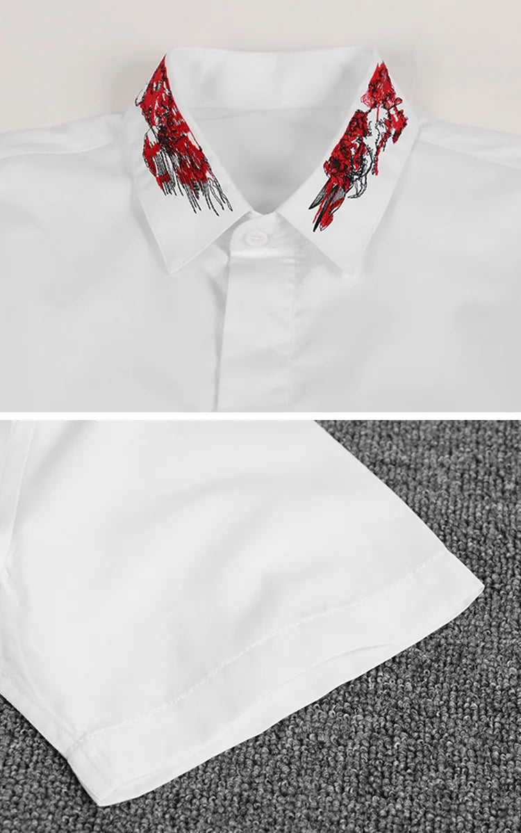 New 2022 Luxury Men Classic Embroidered bee stripe Fashion Cotton Casual Shirts Shirt High Quality Short Sleeves A68 Street King Limited