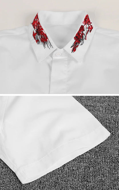 New 2022 Luxury Men Classic Embroidered bee stripe Fashion Cotton Casual Shirts Shirt High Quality Short Sleeves A68 Street King Limited