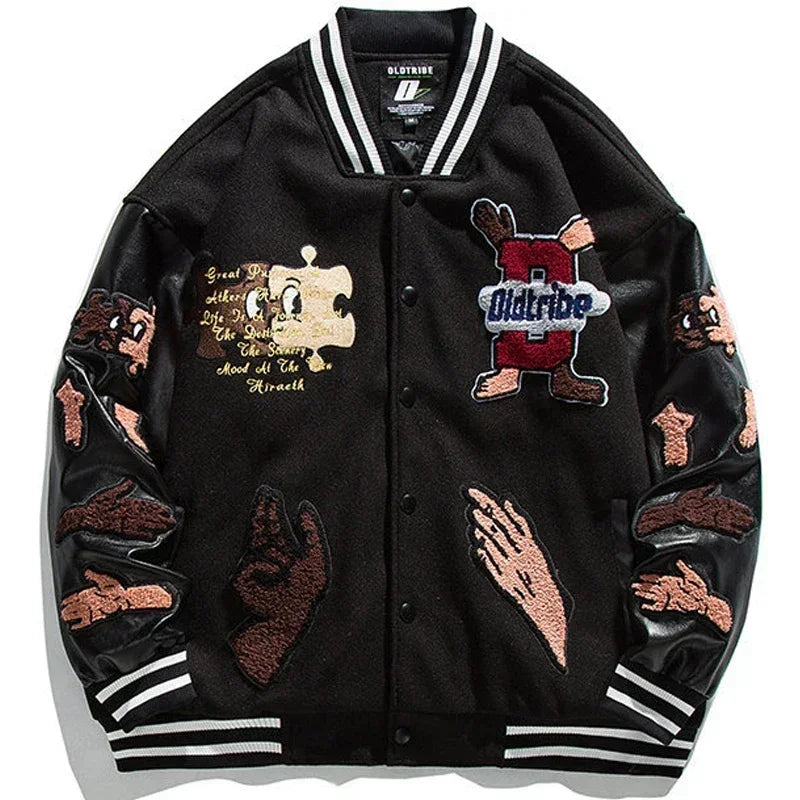 solid color embroidered letter jacket baseball uniform couple wear harajuku style casual loose high street y2k patchwork jacket clean everyday pants