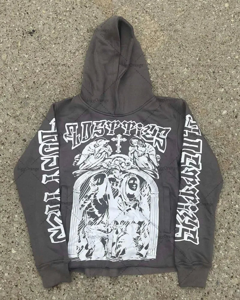 Fashionable Gothic Angel Pattern Letter Print Oversized Hoodie Women's Y2K2023 Spring and Autumn Loose Pullover Sweatshirt Men's Street King Limited