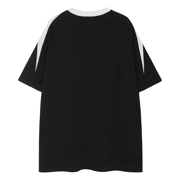 Men Short Sleeve T Shirt Patchwork Color Round Neck Tees American Retro Loose Couple Tshirt Fashion Streetwear Tops Black White Street King Limited