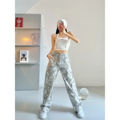 Camouflage grey cargo pants women American vintage streetwear straight loose summer hiphop hot pants ins cargo pants womens 2023 Street King Limited