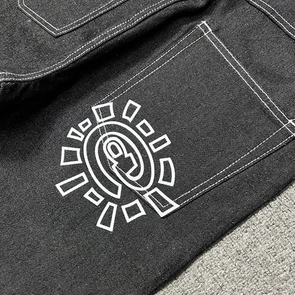 Streetwear Black Logo Print Black Baggy Jeans for Men and Women Straight Casual Loose Denim Trousers Oversized Cargo Pants Street King Limited