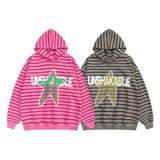 High Street Striped Star Graphic Letter Print Hoodies for Men Oversized Hooded Sweatshirt Autumn Trendy Pullover Men and Women Street King Limited