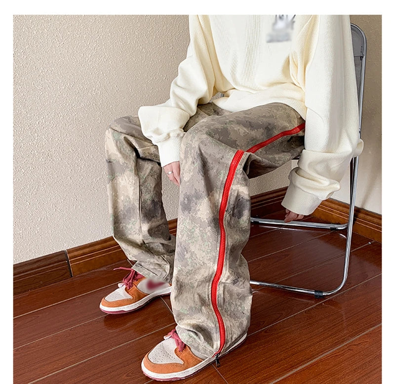2023 outdoor side zipper camouflage baggy men cargo tracksuit pants overalls hip hop women sport long trousers spodnie dresowe unique cargo style 4089