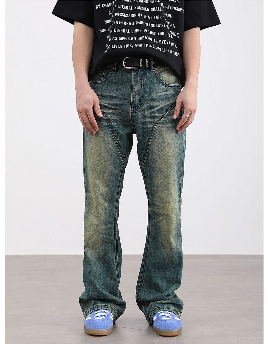 retro washed denim baggy jeans pants unisex hip hop fashion streetwear harajuku patchwork loose flare straight pants joggers men unique joggers style 1254