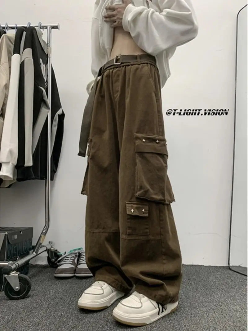 american hip hop large pocket workwear pants for men and women in autumn trend loose fitting straight leg casual wide leg pants menswear bottoms