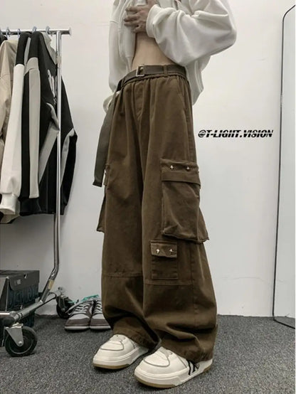 american hip hop large pocket workwear pants for men and women in autumn trend loose fitting straight leg casual wide leg pants menswear bottoms