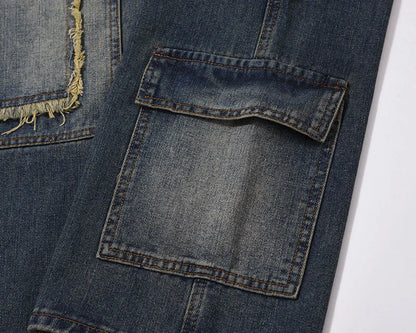 retro washed denim jeans destroyed ripped loose mens biker jeans side pocket fashion streetwear hip hop straight pants joggers unique joggers style 1207