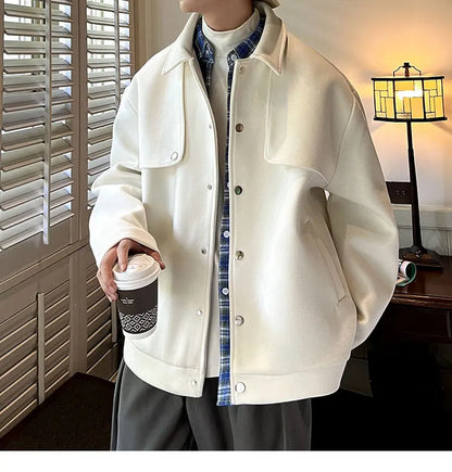 Winter Short Woolen Coat Men Warm Retro Thickened Woolen Jacket Men Streetwear Korean Loose Woolen Coat Mens Oversized Overcoat Street King Limited