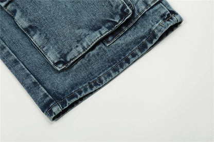 vintage multi pocket jeans mens harajuku cargo denim pants retro hip hop straight loose jean pants men clothing unique cargo style 589