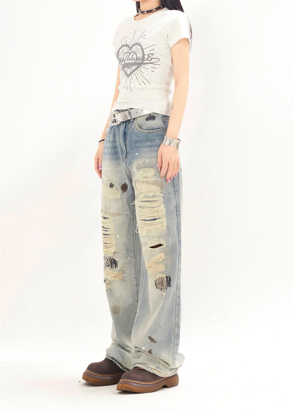 mens fashion ripped jeans blue straight baggy jeans trousers luxury loose casual distressed denim pants male 1 unique jeans style 4438