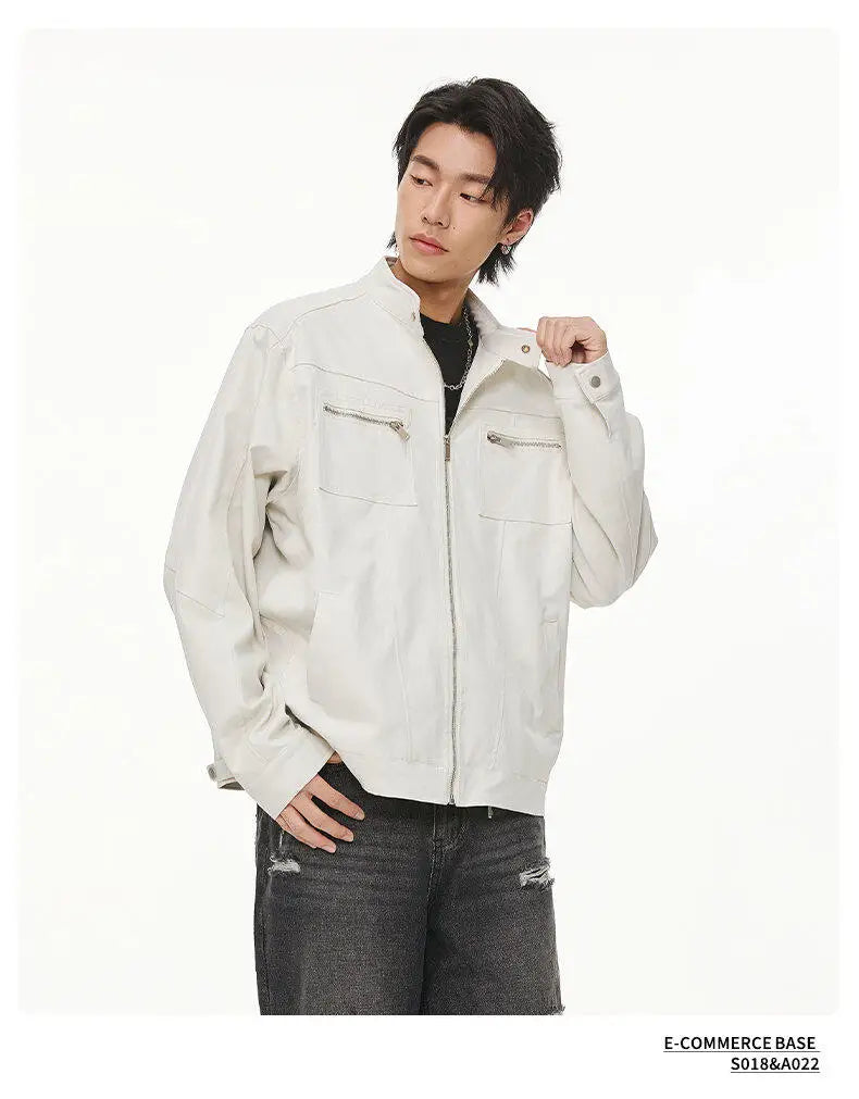 men retro casual stand collar streetwear fashion loose lightweight short motorcycle jacket women spring autumn coat outerwear unique shorts style 412