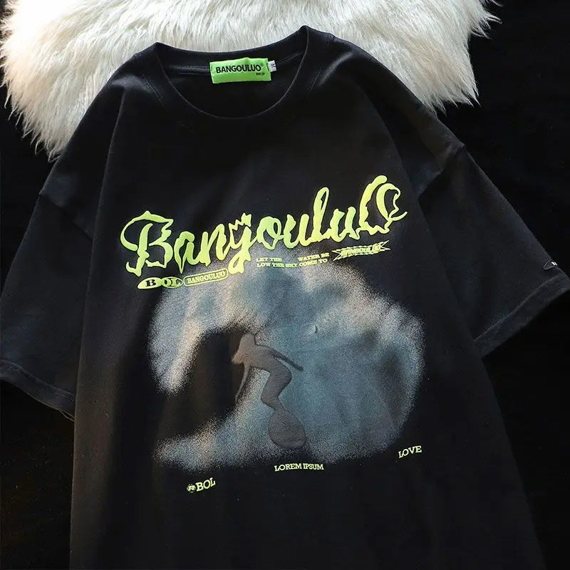 American Fashion Short Sleeve Graphic T-shirt for Men and Women Summer High Street Loose Casual Personality Couple Hip Hop Top Street King Limited
