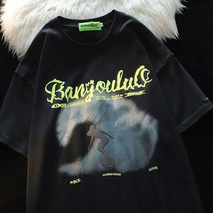 American Fashion Short Sleeve Graphic T-shirt for Men and Women Summer High Street Loose Casual Personality Couple Hip Hop Top Street King Limited