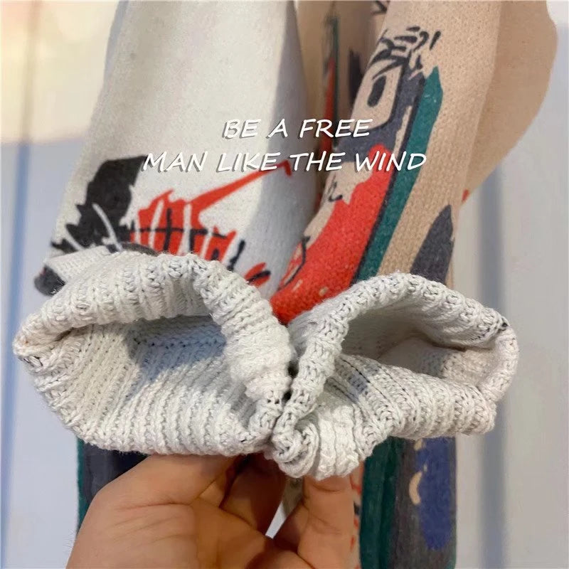Rainbowtouches Men Sweaters High Street Graffiti Crew Neck Trendy Vintage Knitted Sweater Spring And Autumn Mens Clothing Street King Limited