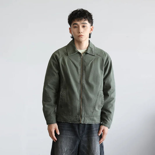 wash cotton vintage motorcycle jacket men streetwear fashion loose casual mountain cargo jacket outdoor top short bomber coat combat utility trousers