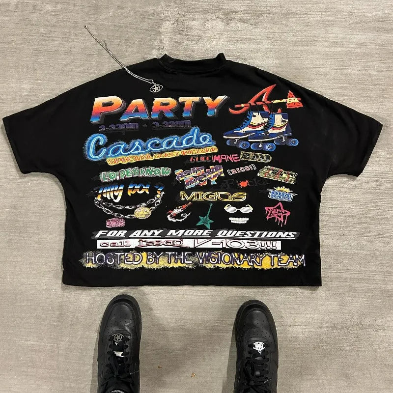 2024 New Spring and Autumn Fashion Cartoon Printed Oversized T-Shirt Women's Y2K Street Hip-Hop Harajuku Loose Short-Sleeved Top Street King Limited