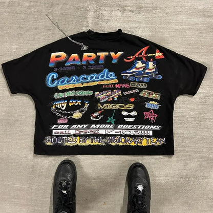 2024 New Spring and Autumn Fashion Cartoon Printed Oversized T-Shirt Women's Y2K Street Hip-Hop Harajuku Loose Short-Sleeved Top Street King Limited