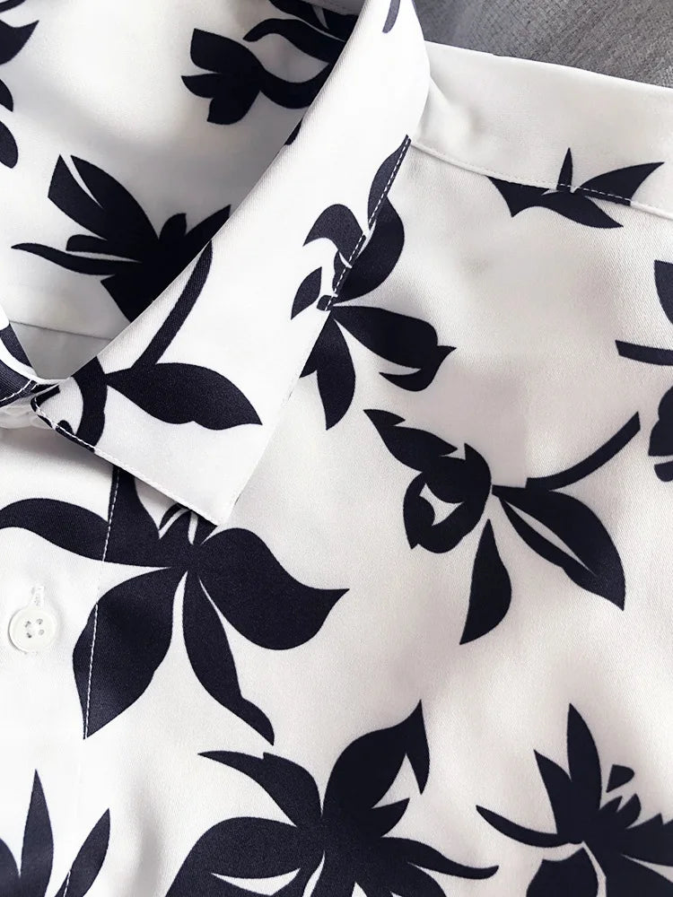New 2021 luxury Men Classic Hibiscus Flowers Fashion 50% Silk Casual Shirts Shirt high quality Pocket Short sleeves #A48 Street King Limited