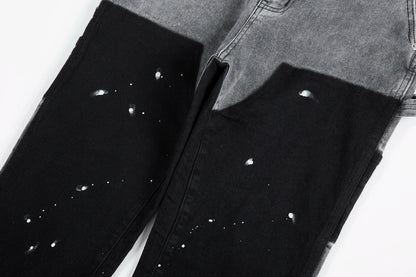 y2k spliced speckled ink patchwork baggy micro flare jeans pants for men streetwear pantalones hombre casual oversized cargos unique cargo style 3469