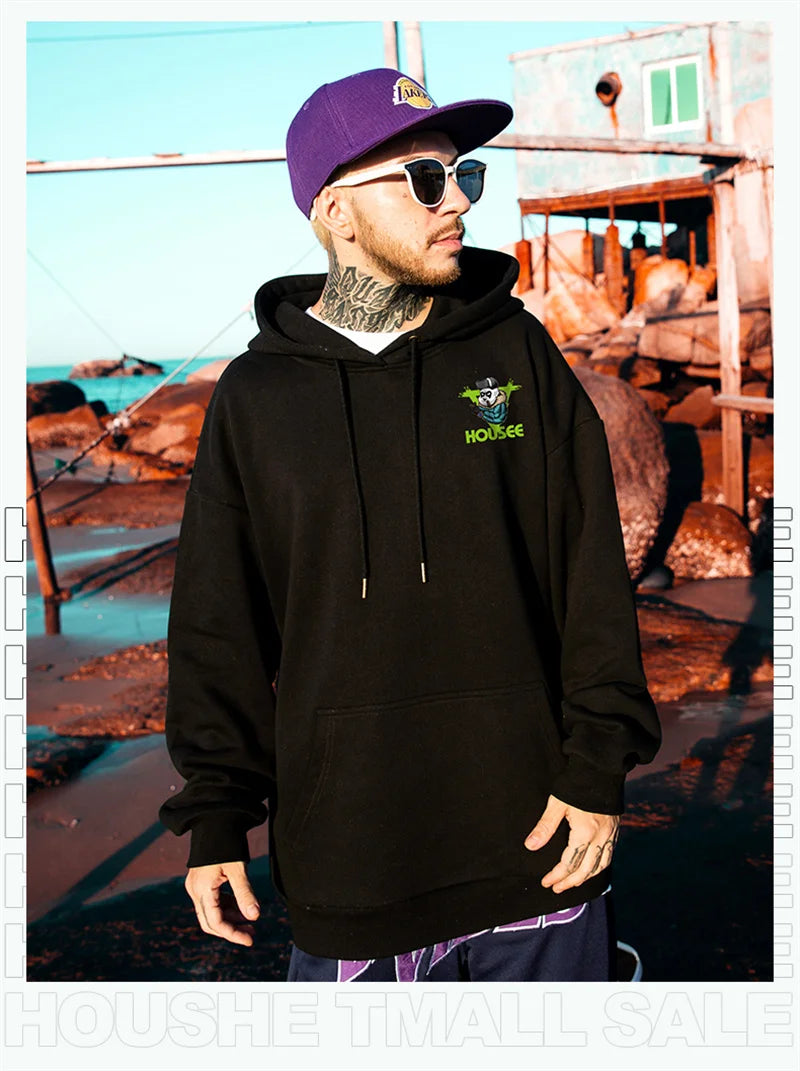 Autumn Punk Panda Printed Hoodie For Men New in Harajuku Fashion Fleece Hooded Sweatshirts Y2K Streetwear Oversized Clothing Street King Limited