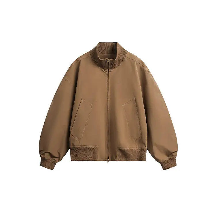 short design stand collar bomber jacket men korean streetwear fashion loose casual vintage bomber jacket coat cityboy outerwear unique shorts style 545