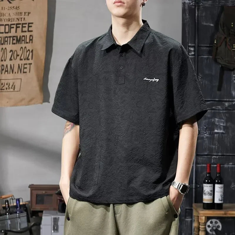 Streetwear Summer Full Letter Printed Polo Shirt For Men New Lapel Button Tee Sh Summer Full Letter Printed Polo Shirt For Men 2024 New Lapel Button Tee Shirts Oversized Short Sleeve Y2K Streetwear T Shirt Fashion Sweater Jacket With Graphic Design For Men